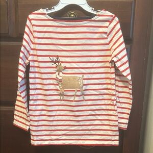Boden Red and White Striped Reindeer Long Sleeve Tee